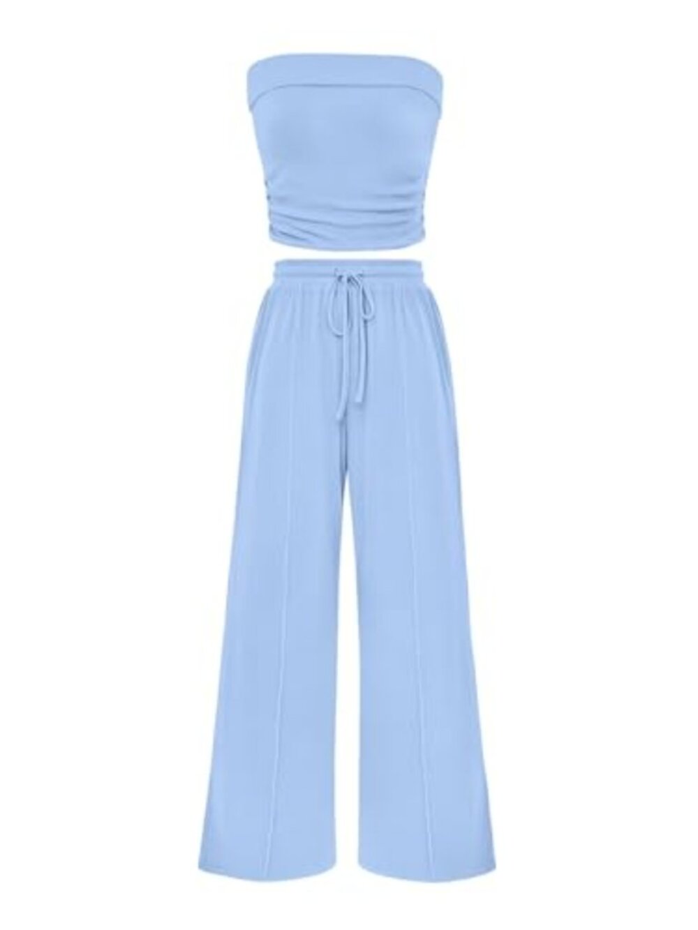 2 Piece Lounge Sets for Women Ribbed Knit Strapless Tube Top Wide Leg Pants